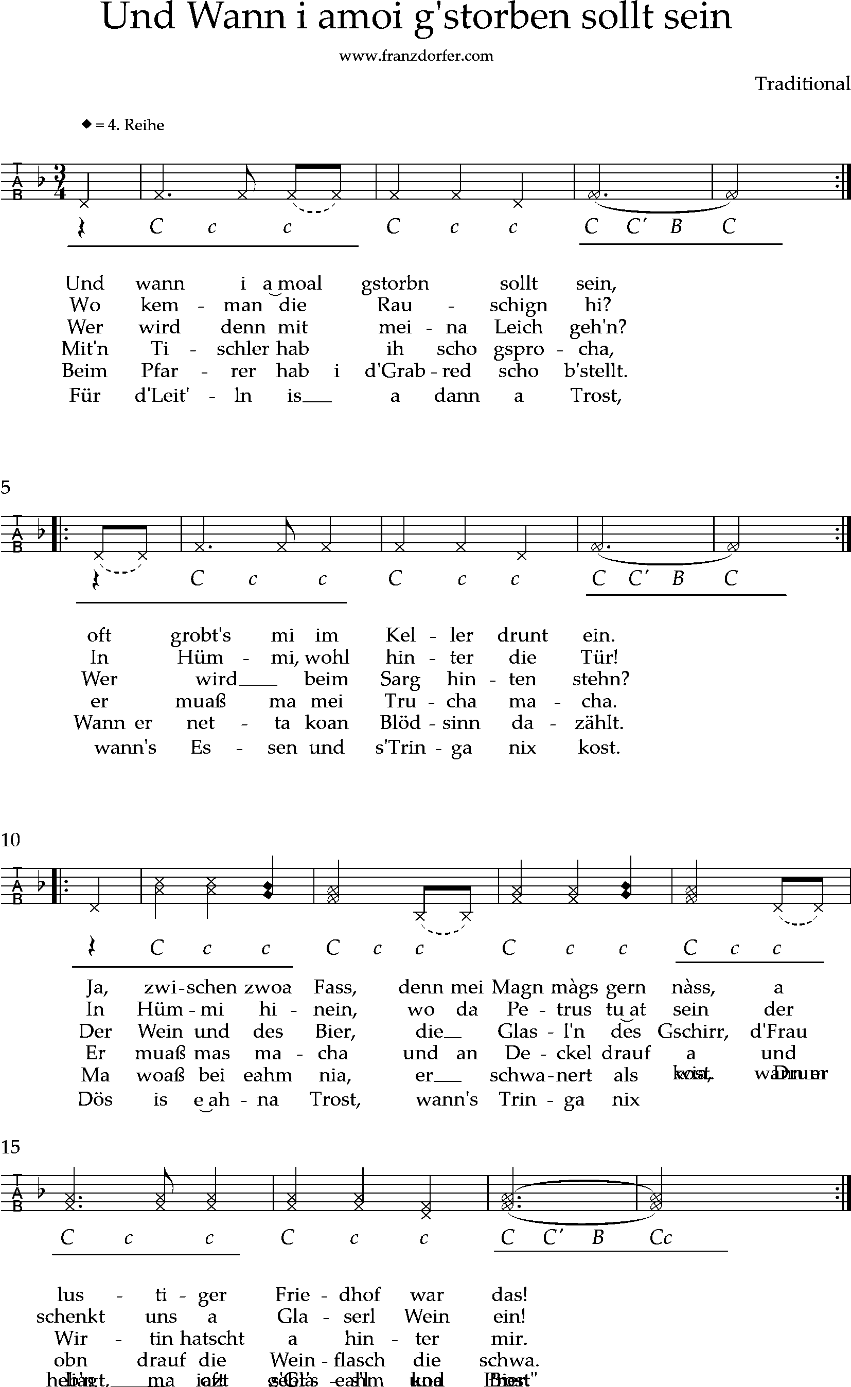 und wann i amoal gstorben sollt sein, Griffschrift , Ziach Griffschrift -Der Säufer im Himmel